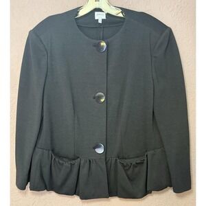 Armani‎ Collezioni Wool Blend Peplum 3 Button Jacket Blazer 12 MSRP $1850 Italy